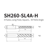 G-SH260-SL4A-H  4 Flutes, Long Flute, Square,45°Helix Angle - Big-tools Industrial Supply Tools for Metal Cutting